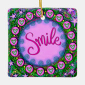 Leuke Bloemenglimlach Paarse Hart Inspirivity Keramisch Ornament (Voorkant)