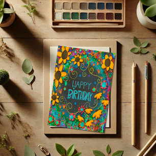 Leuke Bloemenmadeliefjes Trendy Verjaardag, kleurr Kaart