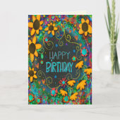 Leuke Bloemenmadeliefjes Trendy Verjaardag, kleurr Kaart (Voorkant)