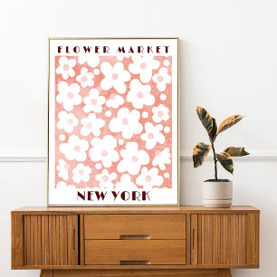 Leuke Bloemenmarkt Retro Daisy Roze Terracotta Poster