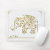 Leuke bloemenolifant & Lijst gouden glitter op wit Muismat (Met muis)