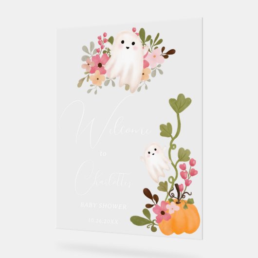Leuke bloemenspookpompoen welkom baby shower acryl bord (Hoek)