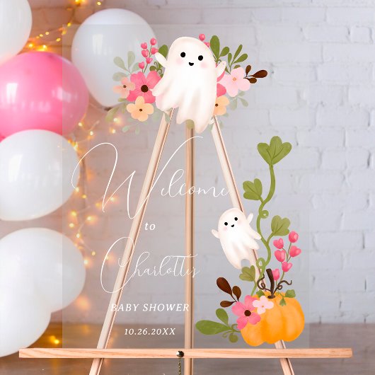 Leuke bloemenspookpompoen welkom baby shower acryl bord