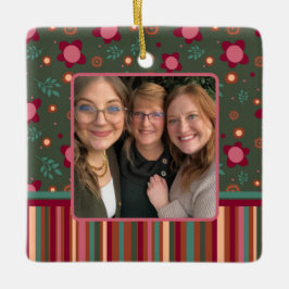 Leuke bloemenstreep op maat foto tweezijdig keramisch ornament