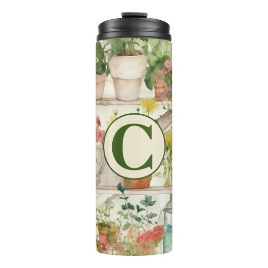 Leuke bloemenvaas Tuin Planten Waterverf Monogram Thermosbeker (Voorkant)