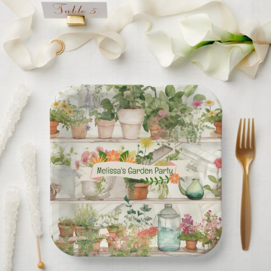 Leuke bloemenvaas Tuin Planten Waterverf Party Papieren Bordje (Huwelijk)