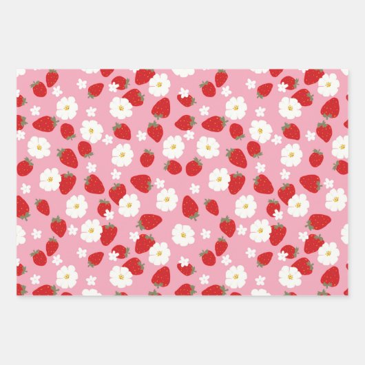 Leuke Bloemige Aardbeidroom Inpakpapier Vel (Voorkant 3)