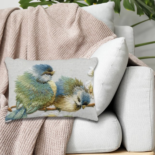 Leuke bloemige blauwgroen munt Groene borduurvogel Accent Kussen (cute floral teal mint green embroidery bird accent pillow)