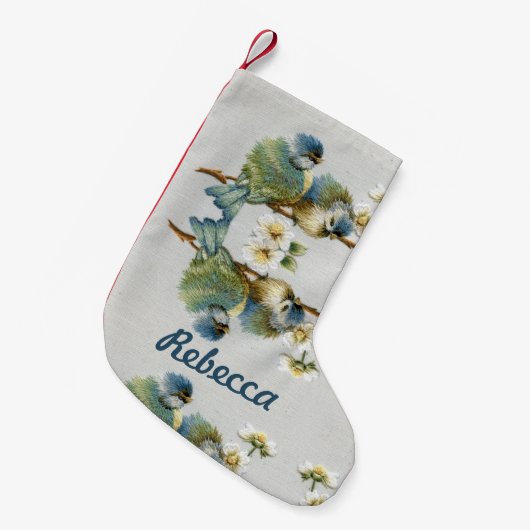 Leuke bloemige blauwgroen munt Groene borduurvogel Kleine Kerstsok (Voorkant (Hangend))