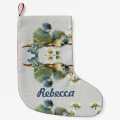 Leuke bloemige blauwgroen munt Groene borduurvogel Kleine Kerstsok (Voorkant)