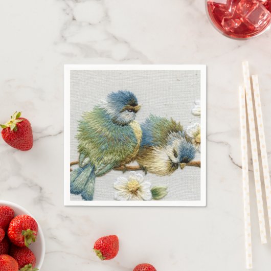 Leuke bloemige blauwgroen munt Groene borduurvogel Servetten (Insitu)