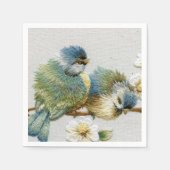 Leuke bloemige blauwgroen munt Groene borduurvogel Servetten (Voorkant)
