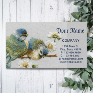 Leuke bloemige blauwgroen munt Groene borduurvogel Visitekaartje