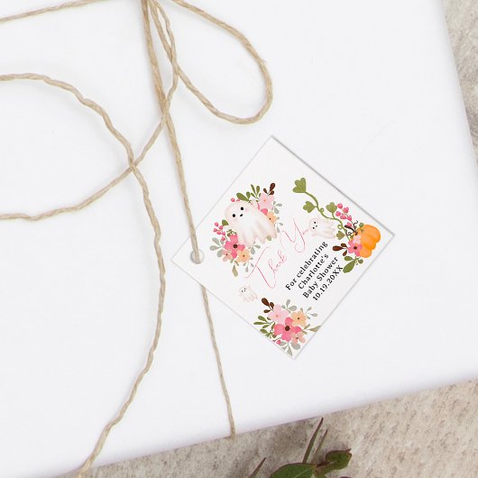 Leuke bloemige spookpompoen kleine boo baby shower bedankjes labels