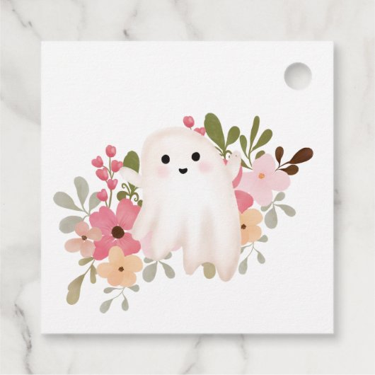 Leuke bloemige spookpompoen kleine boo baby shower bedankjes labels (Achterkant)