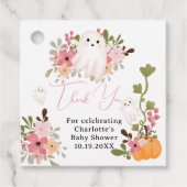 Leuke bloemige spookpompoen kleine boo baby shower bedankjes labels (Voorkant)