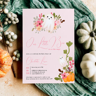 Leuke bloemige spookpompoen kleine boo baby shower kaart