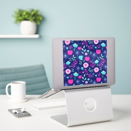 Leuke bloemmotief achtergrond sticker (Laptop op bureau)