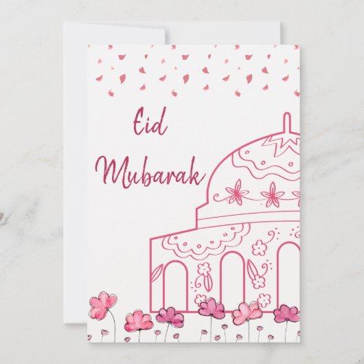 Leuke bloemrijke roze moskee islamitische Eid Muba Feestdagenkaart (Voorkant)