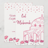Leuke bloemrijke roze moskee islamitische Eid Muba Feestdagenkaart (Voorkant / Achterkant)
