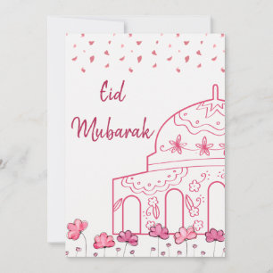 Leuke bloemrijke roze moskee islamitische Eid Muba Feestdagenkaart