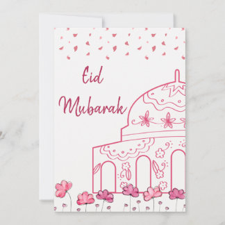 Leuke bloemrijke roze moskee islamitische Eid Muba Feestdagenkaart