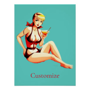 Leuke Blondine Martini Bikini Meisje Thunder_Cove Perfect Poster