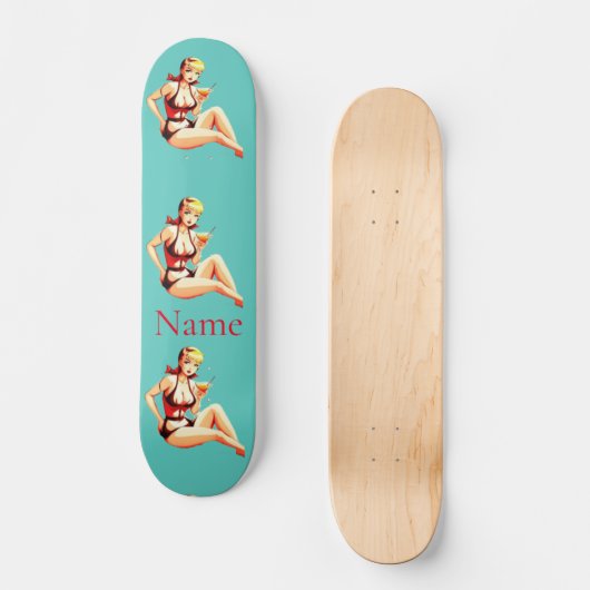 Leuke Blondine Martini Bikini Meisje Thunder_Cove Persoonlijk Skateboard (Voorkant)