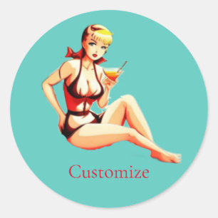 Leuke Blondine Martini Bikini Meisje Thunder_Cove Ronde Sticker