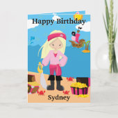 Leuke Blondine Meisjes Pirate Kleur Ik Gelukkige V Kaart (Voorkant)