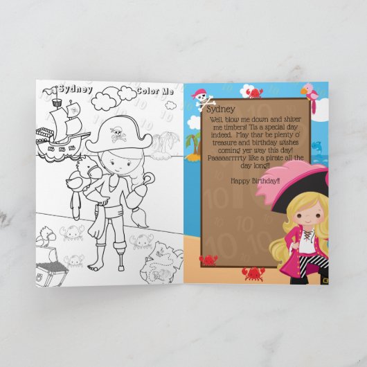 Leuke Blondine Meisjes Pirate Kleur Ik Gelukkige V Kaart (Binnen)