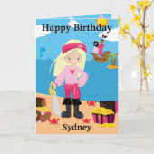 Leuke Blondine Meisjes Pirate Kleur Ik Gelukkige V Kaart (Gele Bloem)