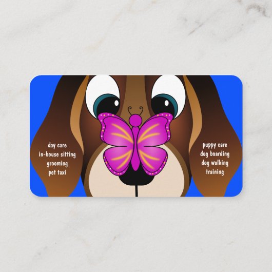Leuke Blue Beagle Puppy Dog en Butterfly Pet Care Visitekaartje (Achterkant)
