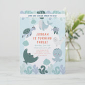 Leuke Blue Boys Onder Het Zee Waterverf Verjaardag Kaart (Staand voorkant)