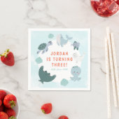 Leuke Blue Boys Onder Het Zee Waterverf Verjaardag Servet (Insitu)