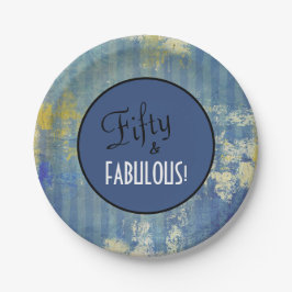 Leuke  Blue Denim Fifty & FABULOUS Verjaardag Papieren Bordje