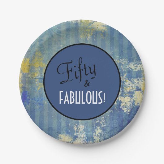 Leuke  Blue Denim Fifty & FABULOUS Verjaardag Papieren Bordje (Voorkant)