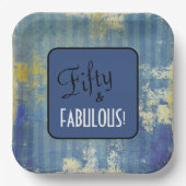 Leuke Blue Denim Pattern Fifty & FABULOUS! Birthda Papieren Bordje (Voorkant)