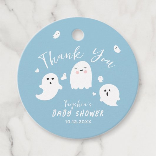 Leuke Blue Ghost Boy Baby shower Bedankjes Labels (Voorkant)