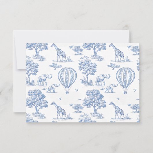 Leuke Blue Safari baby shower Budget 3 bij 5 mini RSVP Kaartje (Achterkant)