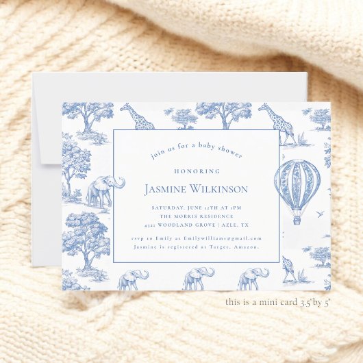 Leuke Blue Safari baby shower Budget 3 bij 5 mini RSVP Kaartje