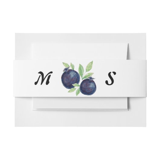 Leuke Blueberries Waterverf monogram Uitnodigingen Wikkel (Voorkant Voorbeeld)