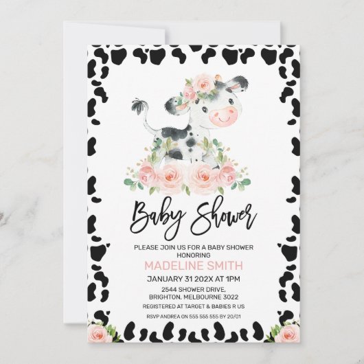 Leuke Blush Bloemen Koe Baby shower Kaart (Voorkant)