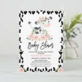 Leuke Blush Bloemen Koe Baby shower Kaart (Staand voorkant)