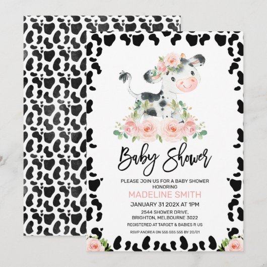 Leuke Blush Bloemen Koe Baby shower Kaart (Voorkant / Achterkant)