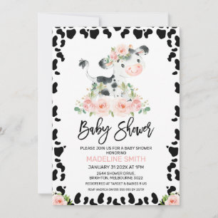 Leuke Blush Bloemen Koe Baby shower Kaart