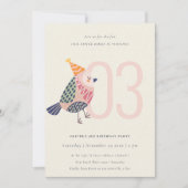 Leuke Blush Roze Birdie Alle Leeftijd 3e Verjaarda Kaart (Voorkant)