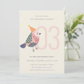 Leuke Blush Roze Birdie Alle Leeftijd 3e Verjaarda Kaart (Staand voorkant)