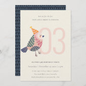 Leuke Blush Roze Birdie Alle Leeftijd 3e Verjaarda Kaart (Voorkant / Achterkant)