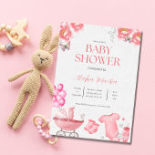 Leuke Blush Roze Bloemen Baby shower Uitnodiging